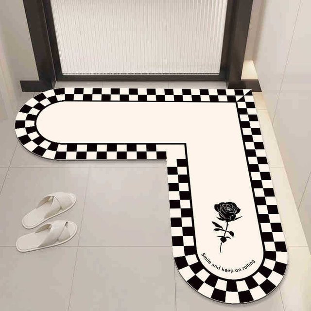 Anti-Rutsch Badezimmer-Eckmatte aus Kieselgur, schnelltrocknend und feuchtigkeitsabsorbierend, Farbe: Weiß, B/T: 80 x 80 cm - Bild 1
