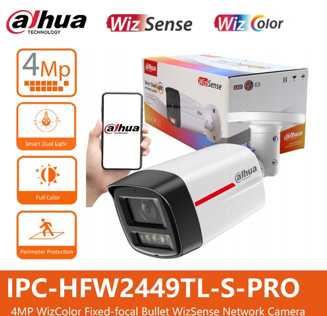 Dahua WizSense IPC-HFW2449TL-S-PRO HFW2849TL-S-PRO Vollfarbige Bullet Netzwerk-Sicherheitskamera in Weiß mit 8MP Auflösung und Personenerkennung - Bild 1