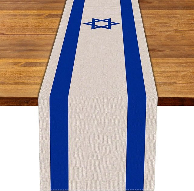 JINGYUE Pet Tischläufer aus Leinen mit Israel Flagge in Blau und Weiß, B/T/H: 150 x 33 cm - Bild 1