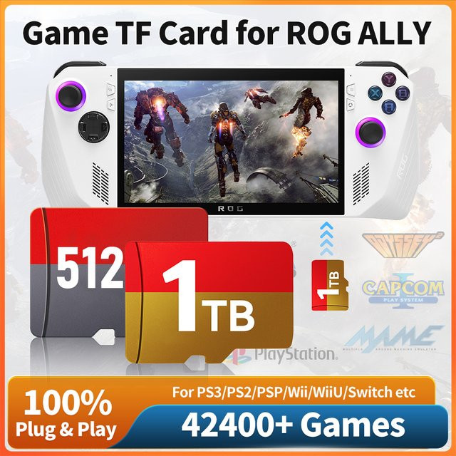 JMachen MicroSD Spiel-TF-Karte mit 42467 Spielen für ROG Ally, Onexplayer und PC, kompatibel mit PS3, PS2 und Nintendo Switch, Multicolor - Bild 1