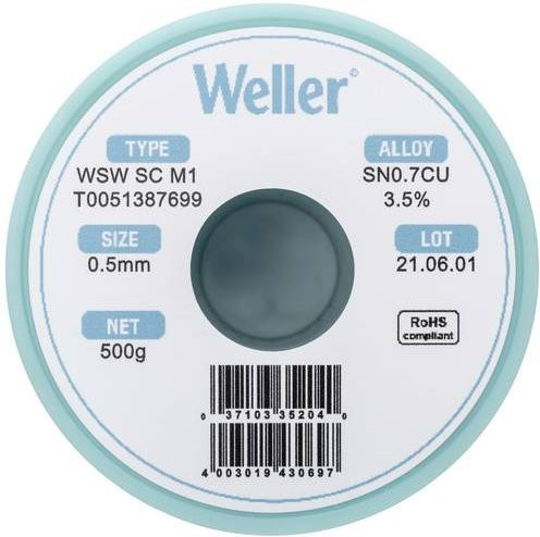 Weller WSW SC M1 Lötzinn bleifrei Sn0,7Cu 0,5mm 500g - Bild 1