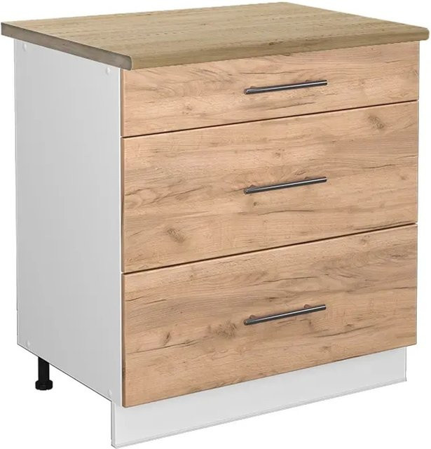 Vicco Küchenunterschrank Fame-Line Goldkraft Eiche Weiß mit 3 Schubladen B/T/H: 80 x 60 x 82 cm - Bild 1