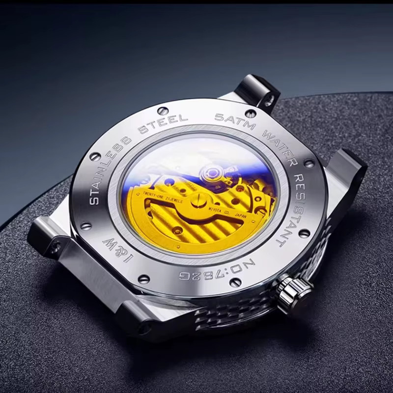 KARNEVAL Armbanduhr Automatik, Edelstahl, Silber, Leder, Herren - Bild 3