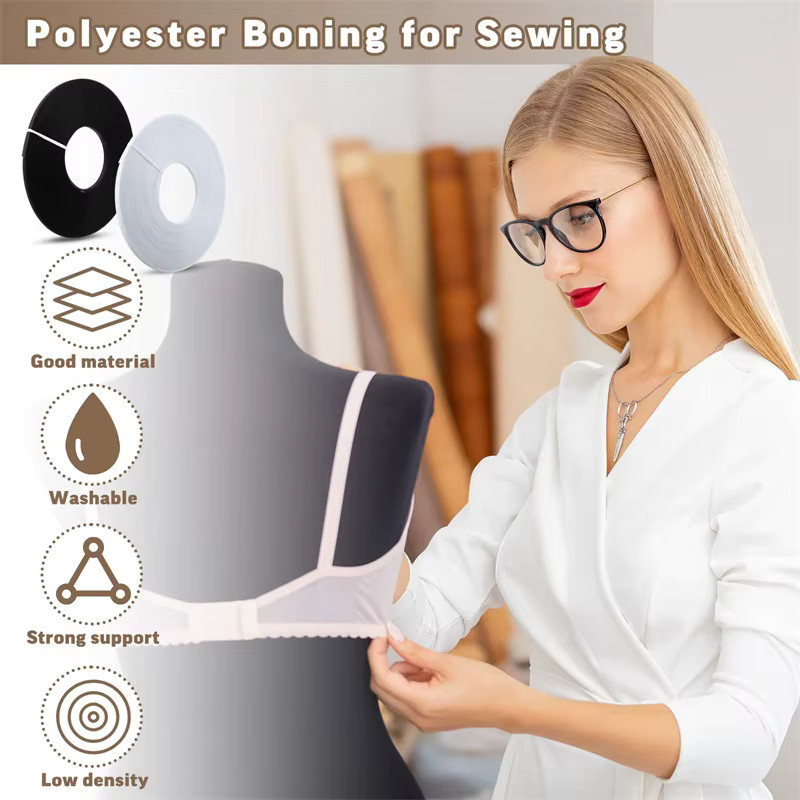 Schwarzes Polyester-Nähmaterial mit niedriger Dichte für DIY-Projekte, Korsetts und Brautkleider, 50 Yards - Bild 5