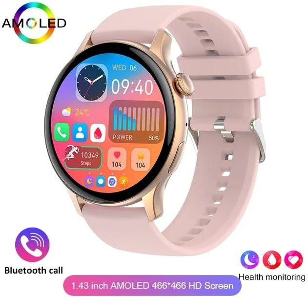 Lucky Start Smartwatch für Damen in Rosa mit 1,43 Zoll HD AMOLED Bildschirm, NFC, GPS und Herzfrequenzmesser - Bild 1