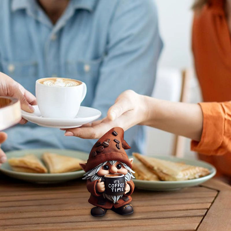 Handgefertigte Zwergen-Figuren aus Kunstharz mit Kaffeethema in Mehrfarbig zur Dekoration für dein Esszimmer oder deine Küchentheke - Bild 4