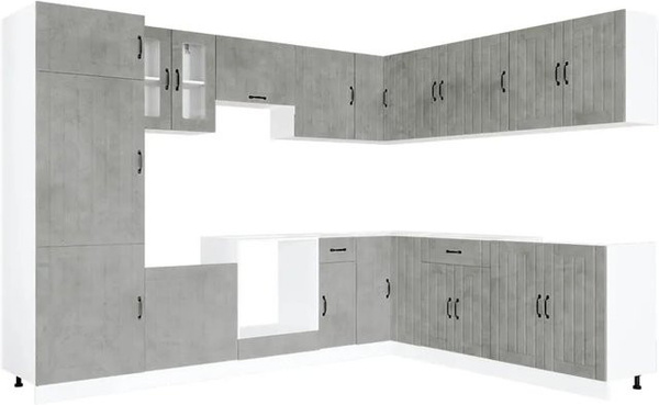 vidaXL Küchenschrank-Set Lucca, 14-teiliges Set aus Holzwerkstoff und Glas, Betongrau