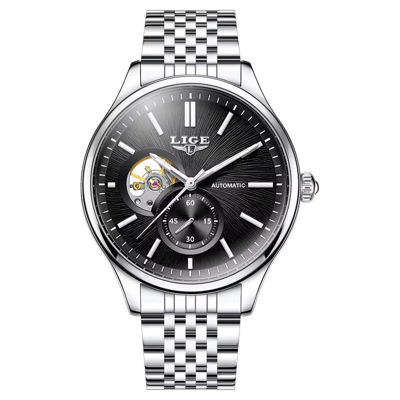 LIGE Armbanduhr Automatik, Edelstahl, blaues Zifferblatt, Herren - Bild 7