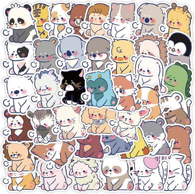60-teiliges Set bezaubernde Tieraufkleber im Chibi-Stil von Anime Worlds Store, mehrfarbig - Bild 1