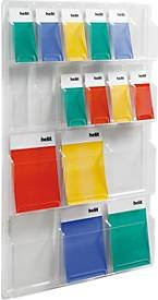 Helit Wand-Prospekthalter aus Kunststoff für DIN lang und A4 mit 18 Fächern, transparent - Bild 1