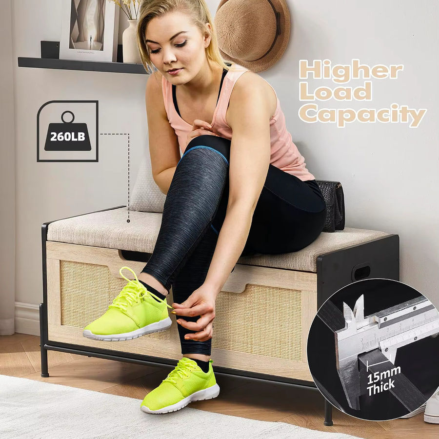 Garvee Multifunktionaler Schuhschrank und Aufbewahrungsbank in Schwarz mit abnehmbarem Stoffkissen, Breite: 99,9 cm - Bild 6