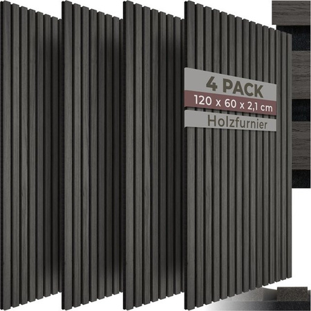 tectake Akustikpaneele Holzoptik Eiche schwarz aus MDF und Echtholzfurnier, B: 60 cm, H: 120 cm, T: 2,1 cm
