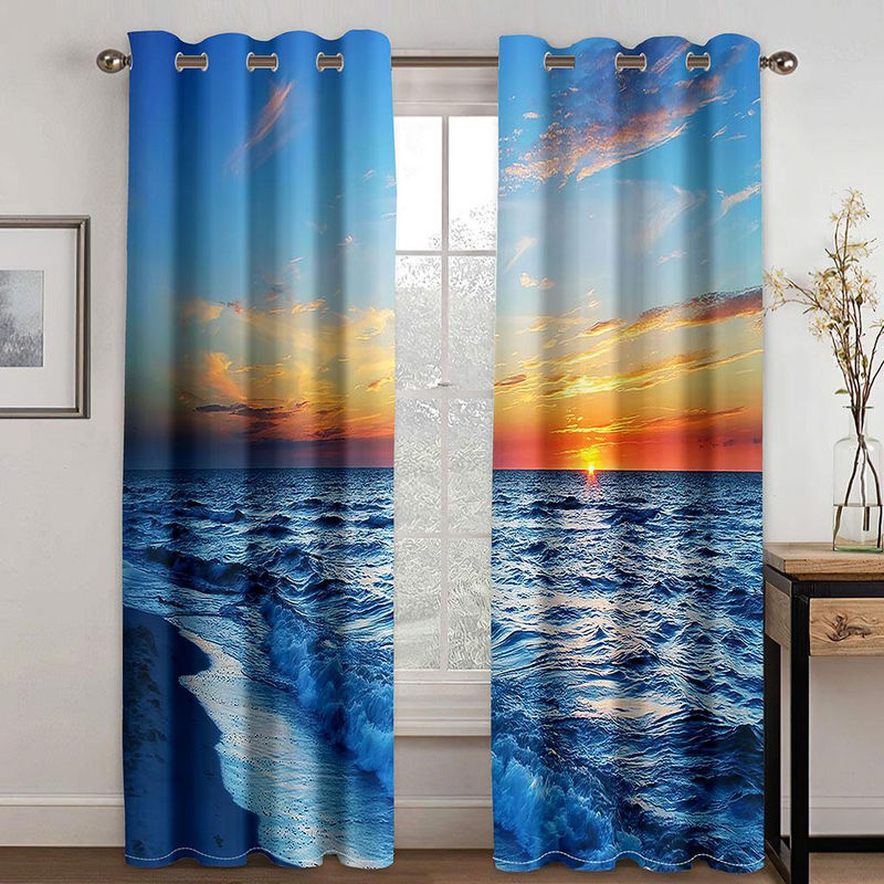 A Family Of Home Textiles Sonnenschutzvorhang mit Küstenlandschaft und Leuchtturm Motiv in Blau, 3D Digitaldruck aus Polyester, B: 100 cm, H: 130 cm - Bild 2