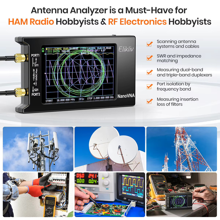 SeeSii NanoVNA-H4 Vektor Netzwerk Analysator für Antennen, 10 kHz - 1,5 GHz, Schwarz - Bild 5