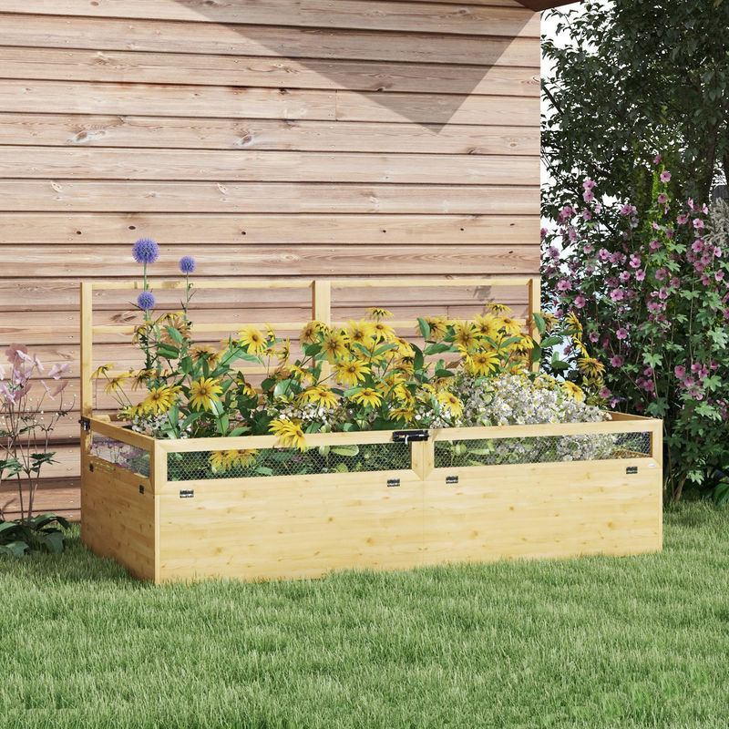 Outsunny Hochbeet aus Holz mit Rankhilfe und Pflanzkasten für Kräuter und Blumen, Naturholz, B/T/H: 183 x 98,5 x 95 cm - Bild 2