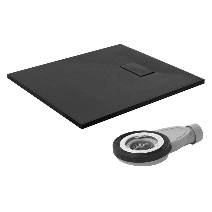 LuxeBath Duschwanne aus Mineralguss in Schwarz mit Ablaufgarnitur, rechteckig, B/T: 90 x 80 cm, H: 3 cm - Bild 2