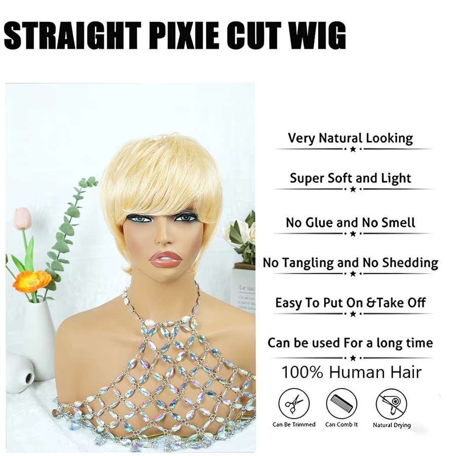 OYM HAIR Pixie-Cut-Perücke aus Echthaar, Champagnerfarben, Damen - Bild 3