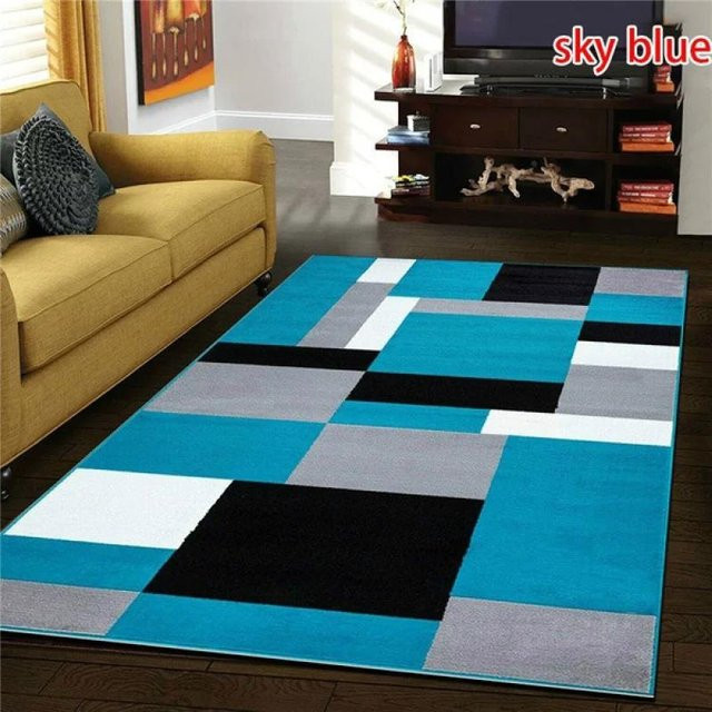 JGJG Nordischer Teppich mit Streifenmuster in Blau, modern und waschbar, B/T: 60 x 40 cm - Bild 1