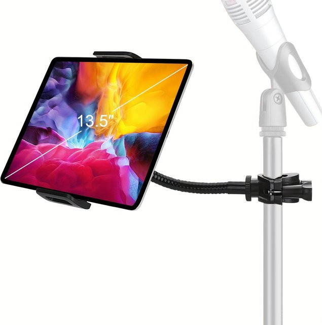 Ropada M2 Flexibler Tablet-Halter für Mikrofonständer und Notenständer, Schwarz, kompatibel mit 4,7 bis 13,5 Zoll Tablets und Smartphones - Bild 1