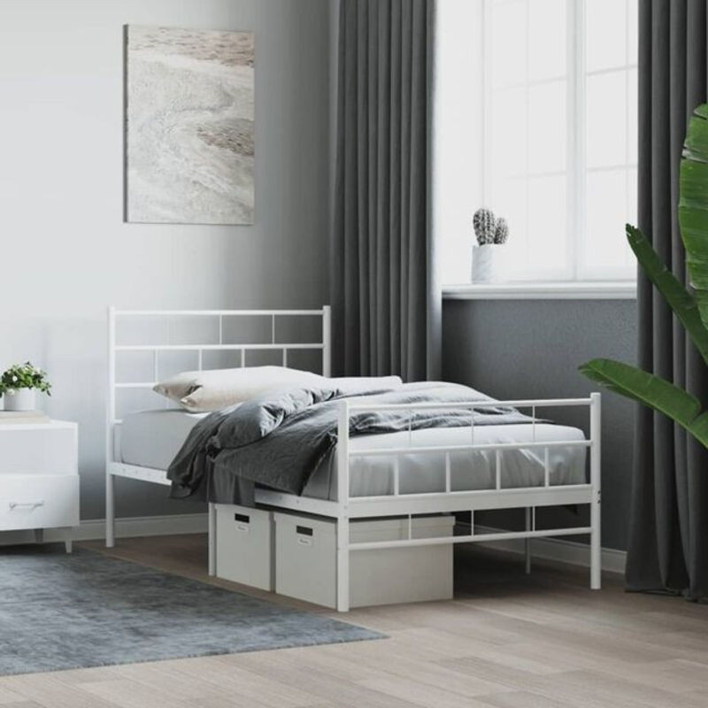 Vidaxl Metallbett mit Kopf- und Fußteil in Weiß, klassisch und minimalistisch, B/T/H: 90 x 200 cm - Bild 1