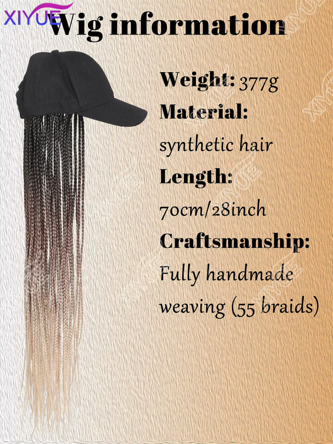 XIYUE Synthetische Perücke mit Baseballkappe und Flechthaaren, Ombre Blau Grau Braun Blond, Damen - Bild 1
