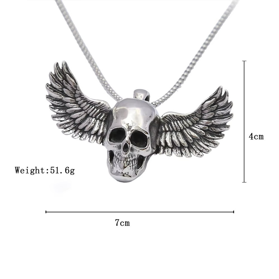 Anhänger Halskette Fallen Angel Skull, Edelstahl, Silber, Herren - Bild 2