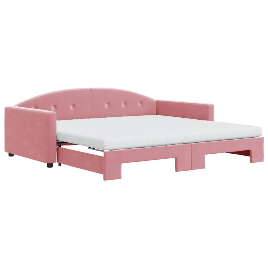vidaXL Tagesbett ausziehbar mit Matratze in Rosa aus Samt, B/T/H: 100 x 200 x 75 cm - Bild 2