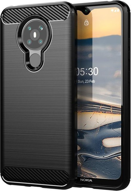 Nokia 5.3 Handyhülle aus weichem TPU mit Kohlefaser-Design in Schwarz - Bild 1