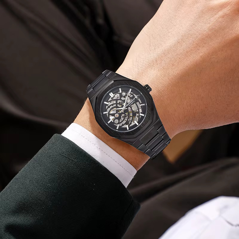 LONGLUX Armbanduhr Automatik, Edelstahl, Schwarz, Herren - Bild 3