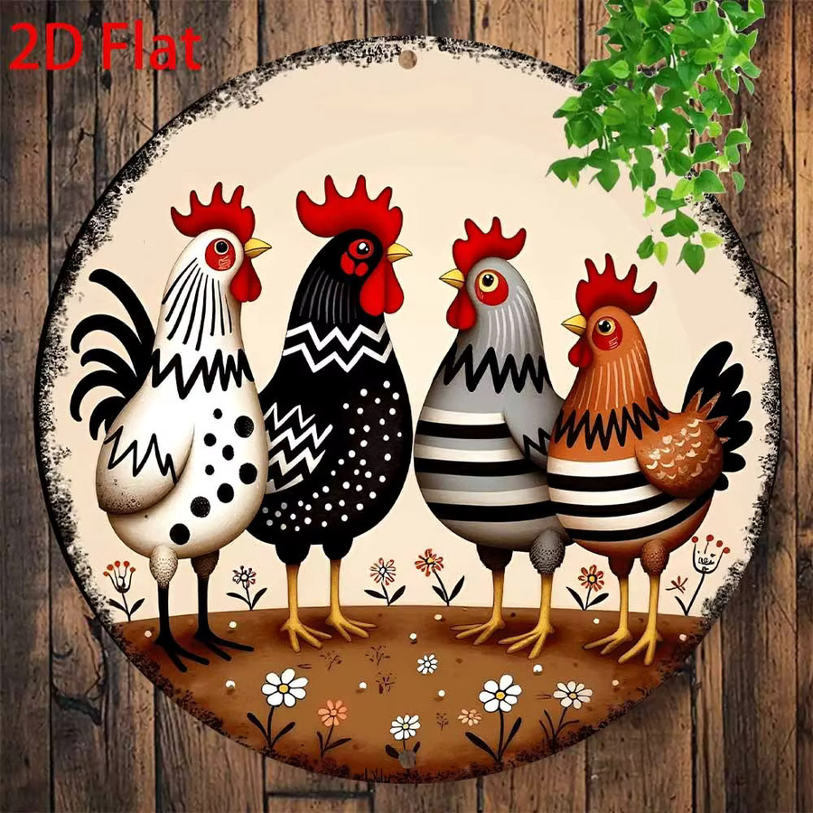 CIFBUY Retro Metall-Wandkunst rundes Hühner-Schild in Multicolour, Durchmesser: 20,32 cm - Bild 3
