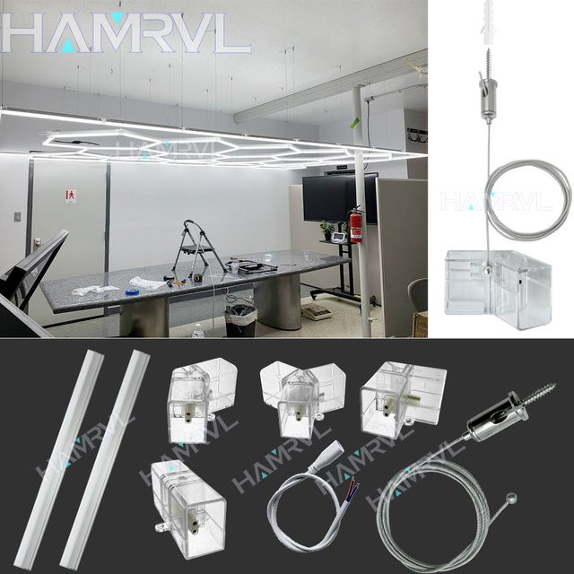 HAMRVL LED-Röhrenlampe in Hexagon-Form aus Kupfer, Weiß, mit verstellbarem Aufhängungsseil und Spleißverbinder für Garage und Decke - Bild 1