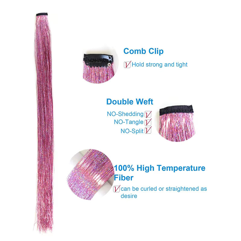 SHUOXIU Haar Lametta Clip, 22 Zoll, Glitter, hitzebeständig - Bild 2