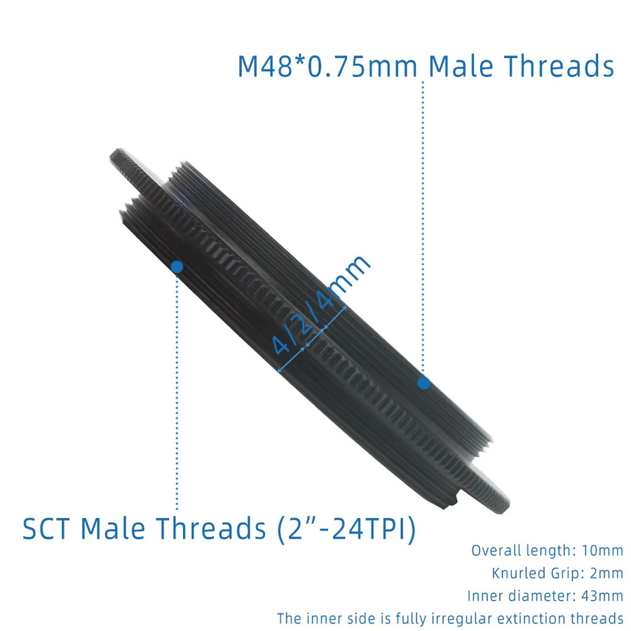 Eysdon T-Ring-Adapter M48 männlich zu SCT Außengewinde, Konverter von M48 x 0,75 mm auf 2 Zoll -24tpi Teleskopgewinde, Schwarz - Bild 2