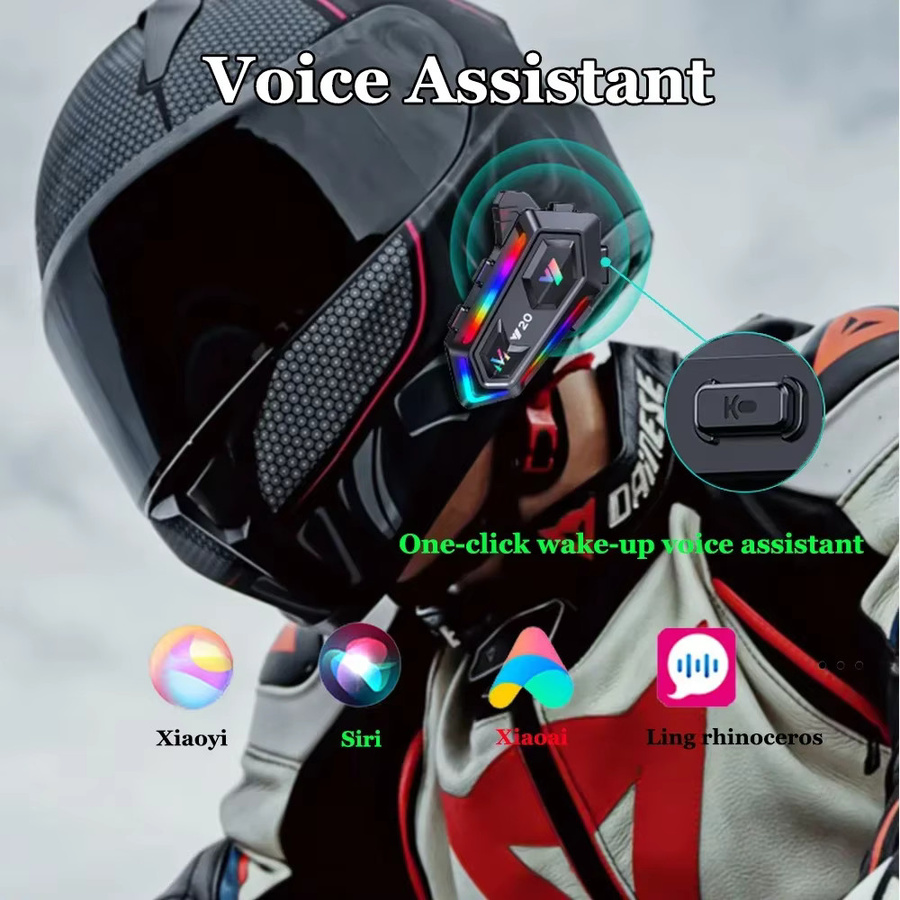 Kebedumei Motorradhelm-Headset kabellos mit Bluetooth V5.3, IPX6 wasserdichte Freisprecheinrichtung und buntem Lichteffekt in Schwarz/Multicolor - Bild 3