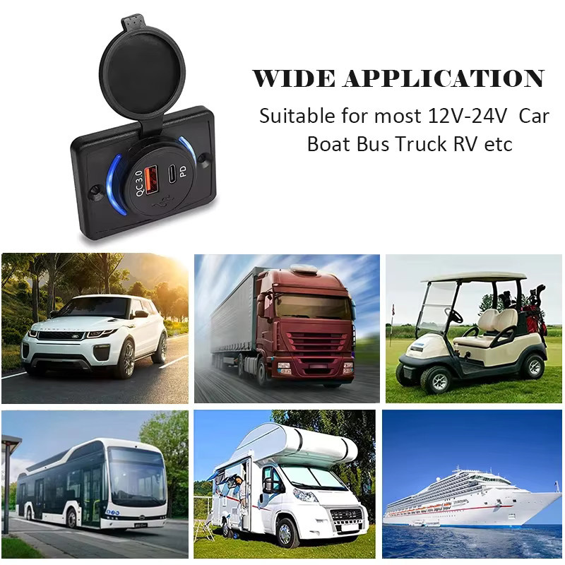 Kankeirr 24V USB-Schnellladebuchse mit USB-A und USB-C, 38W Panel-Ladebuchse mit LED-Licht in Schwarz für Auto, Bus, LKW, Boot und ATV - Bild 4