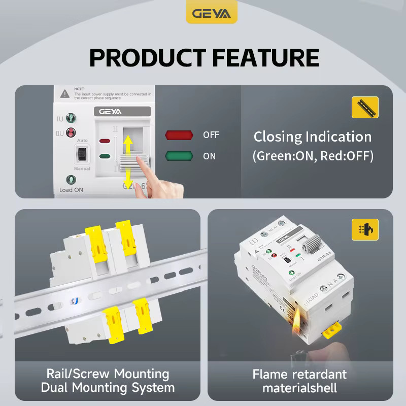 GEYA ATS Dual Power Automatischer Transfer Schalter für DIN-Schiene, Elektrischer Wahlschalter zur unterbrechungsfreien Stromversorgung, Farbe: Weiß - Bild 3