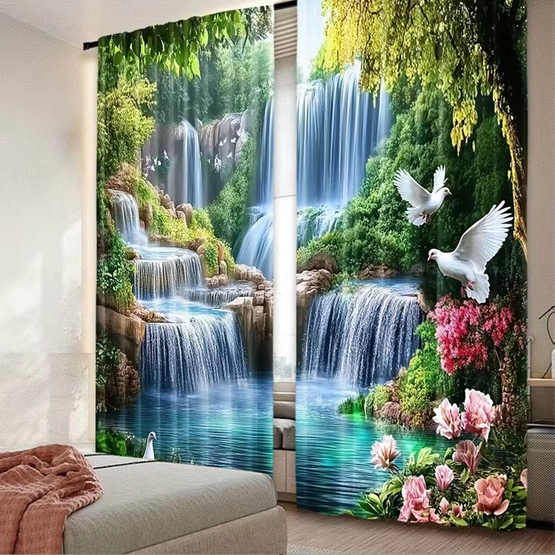 VIKamas 2D-Flach-Großvorhang-Set mit tropischem Wasserfall-Design, Mehrfarbig, Breite: 116 cm, Höhe: 116 cm - Bild 2