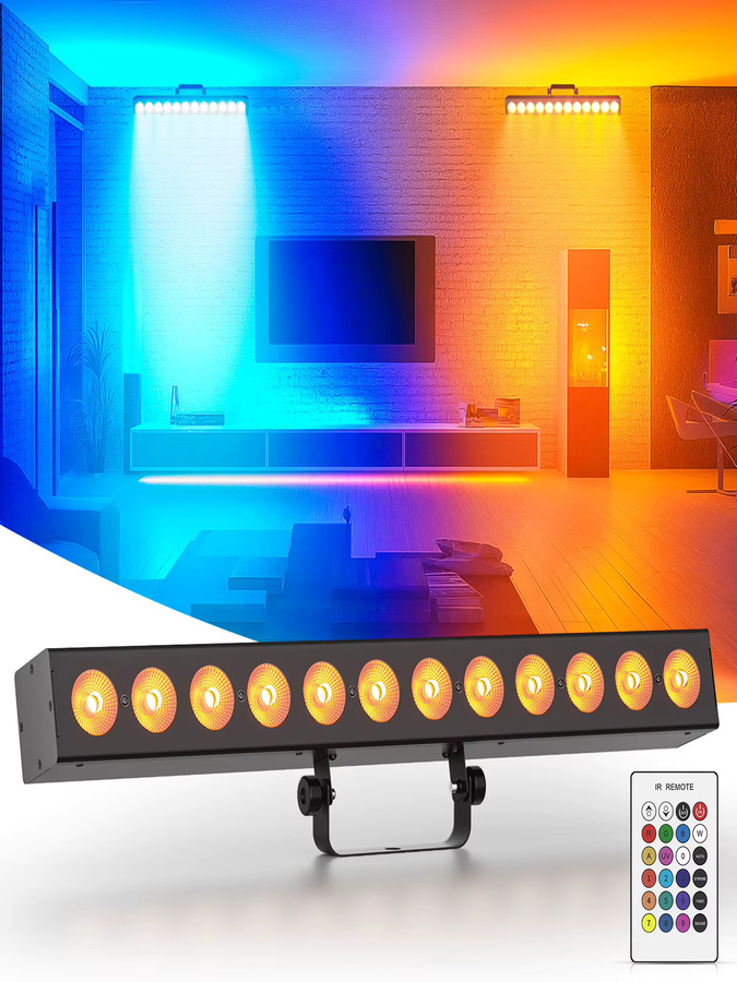 U'King 2er Set RGBWA + UV 6in1 LED Wall Washer mit DMX512, wiederaufladbare Bühnenbeleuchtung für DJ, Party und Hochzeit, Schwarz - Bild 6