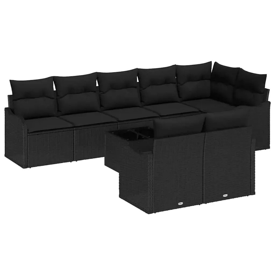vidaXL Garten-Sofa-Set aus Polyrattan in Schwarz mit Kissen, 9-teiliges L-Shape Lounge-Set - Bild 2