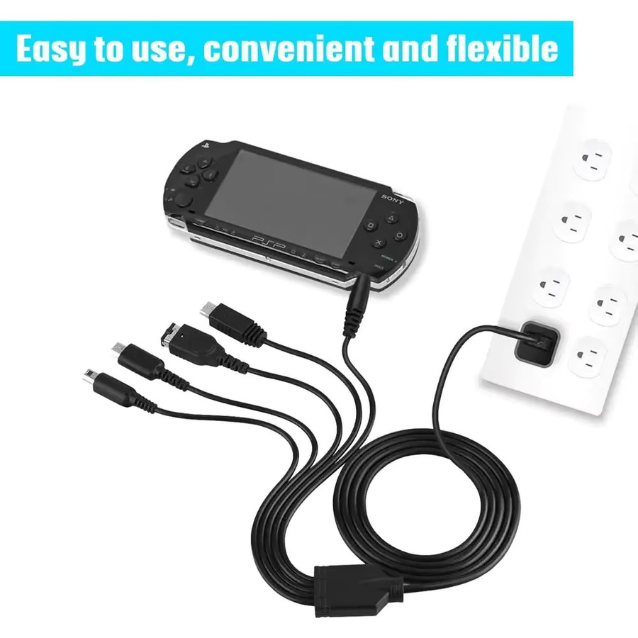 Multi 5-in-1 Typ-C-Ladekabel von Nintendo in Schwarz für Nintendo New 3DS XL, NDS Lite, NDSi LL, Wii U, Nintendo GBA und Sony PSP 1000/2000 - Bild 3
