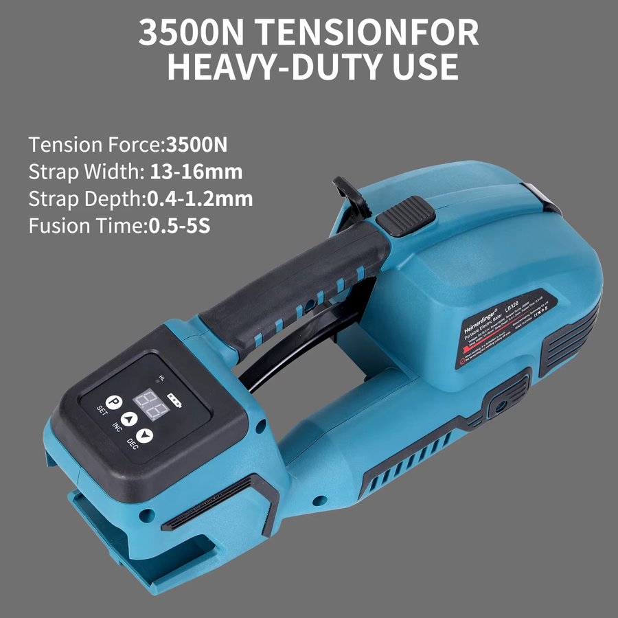 Heimerdinger 18V Umreifungsmaschine mit Digitalanzeige und Ein-Knopf-Schweißfunktion für 13-16mm PET/PP in Blau - Bild 3