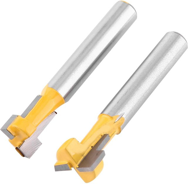 CosyHome T-Nutfräser Set aus Carbide, 2 Stück, Gelb und Weiß, Schneide 3/8 und 1/2 Zoll, Schaft 1/4 Zoll - Bild 1