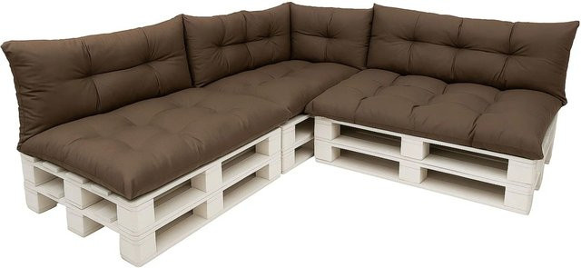 Setgarden 7er Palettensofa Kissen-Set für Outdoor in Braun, bestehend aus 7 Teilen mit Sitzkissen Breite: 120 cm, Tiefe: 80 cm und Rückenkissen Breite: 120 cm, Höhe: 40 cm - Bild 1