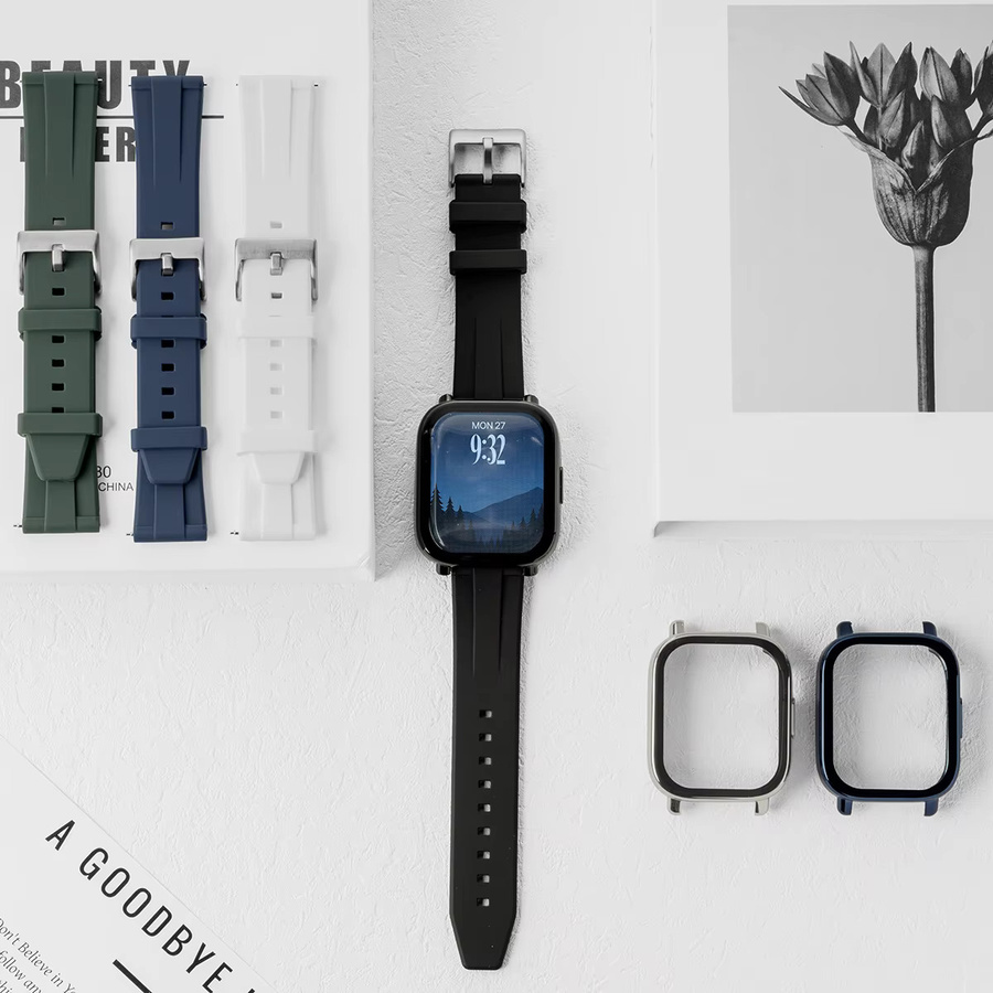CAOWTAN Schutzset für Redmi Watch 5 Active mit PC-Hartschutzhülle und verstellbarem Silikon-Sportarmband in Schwarz - Bild 2