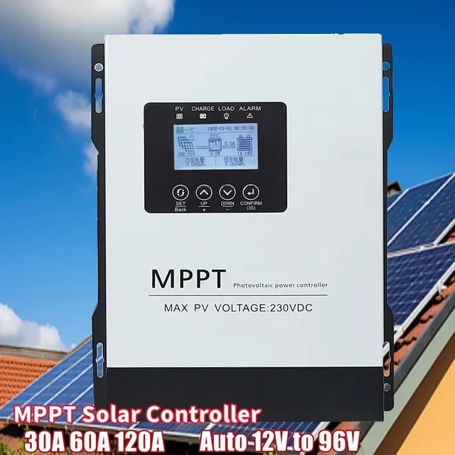 MPPT Solar Laderegler für 12V-96V mit LCD Touch Display für LiFePO4, Gel und Blei-Säure Batterien, Farbe: Weiß - Bild 1