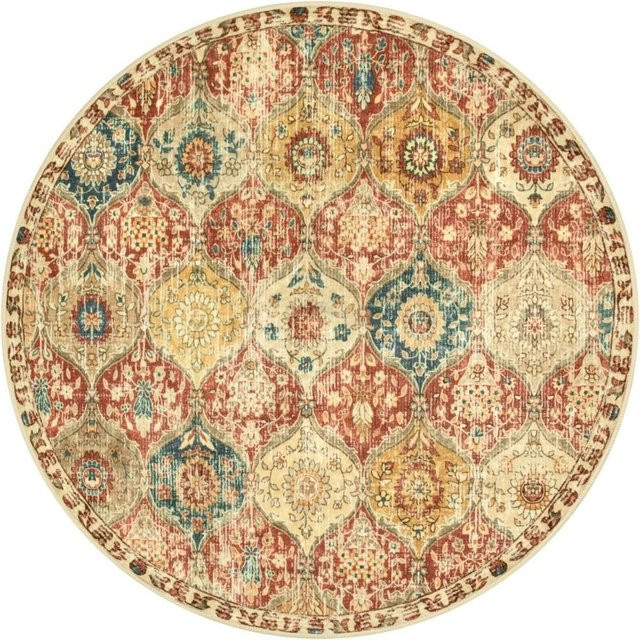 Runder Teppich von Wucifang Shoes mit ethnischem Blumendruck, rutschfest und waschbar, Multicolour, Durchmesser: 40 cm - Bild 1