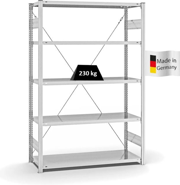 PROREGAL Fachbodenregal Stecksystem T-Profil Medium-Duty Grundregal, 5 Ebenen, Lichtgrau, H x B x T: 200 x 130 x 50 cm - Bild 1