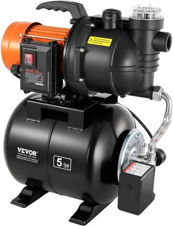 VEVOR Flachbrunnenpumpe 1100W mit 19l Drucktank und Filter, Automatisches Wasser-Booster-System für Garten und Haus, 5300 LPH, Druckbereich 1,4-2,8 bar - Bild 1