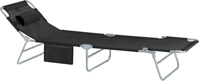 SoBuy Gartenliege OGS35-SCH klappbar aus Metall mit Seitentasche und Textilene-Gewebe in Schwarz - Bild 1