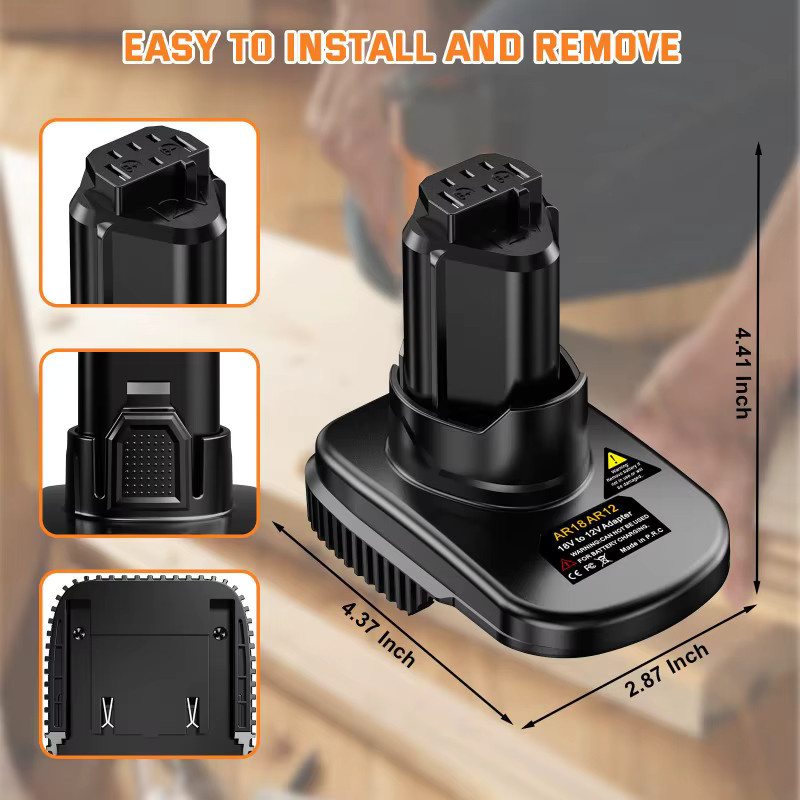 AR18AR12 Batterieadapter von Ridgid für die Umwandlung von 18V Li-Ionen-Akkus auf 12V Li-Ionen-Elektrowerkzeuge, Farbe: Schwarz - Bild 6